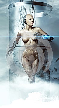 Robot woman. Cyborg. Future technologies. photo