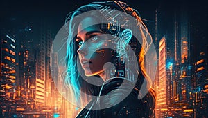 Robot woman of the future with artificial intelligence by Generative AI