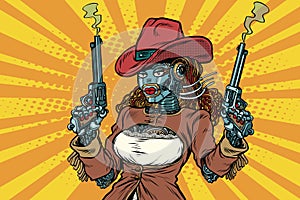 Robot woman gangster steampunk wild West