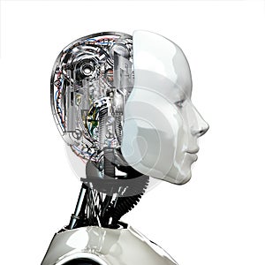 A robot woman head with internal technology