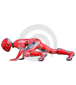 Robot woman. Red matte metal droid. Artificial Intelligence