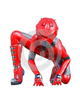 Robot woman. Red matte metal droid. Artificial Intelligence