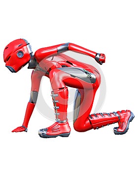 Robot woman. Red matte metal droid. Artificial Intelligence