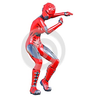 Robot woman. Red matte metal droid. Artificial Intelligence