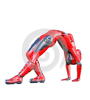 Robot woman. Red matte metal droid. Artificial Intelligence