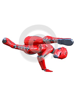 Robot woman. Red matte metal droid. Artificial Intelligence