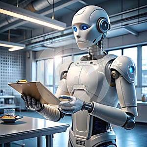 A robot performing forfeiting tasks, emphasizing automation's impact as