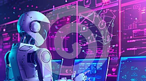 Robot Working at Computer Screen