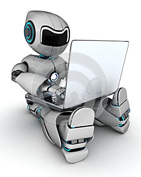 Robot working on laptop