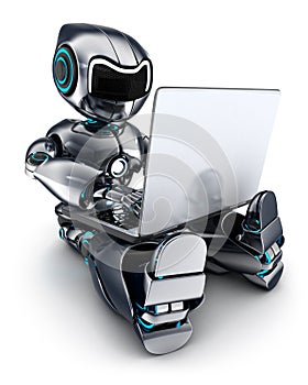 Robot working on laptop