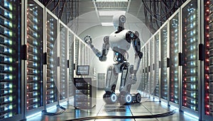 Robot Working Among Servers in Modern Data Center