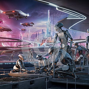 Robot working technology car virtual image photo background