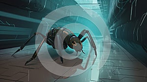 A robotic ant scurrying across the floor of a laboratory