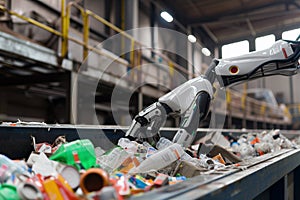 Robotic Arm in Action, Sorting Recyclables at Waste Management Plant