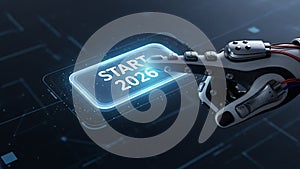 Robotic Arm Activating Futuristic Digital Interface