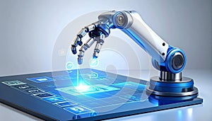 Robotic Arm Activating Futuristic Digital Interface