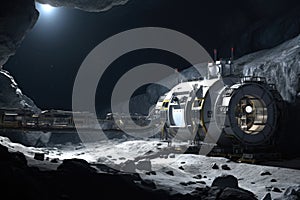 a robotic arm assembling a habitat module on the lunar surface
