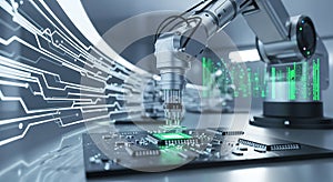 Robotic Arm Assembling Microchip Automation Technology Concept