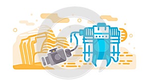 Robotic Arm Assembling Object, Automation Manufacturing Process, vector design Generative AI