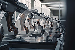 robotic arm assembling widgets on factory line