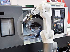 Robotic arm and cnc lathe machine