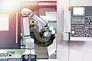 Robotic arm and cnc lathe machine