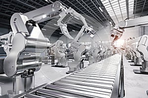 Robotic arm with conveyor line photo