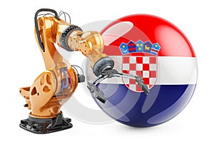 Robotic arm with Croatian flag. Modern technology, industry and production in Croatia concept, 3D rendering