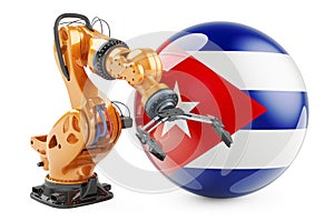 Robotic arm with Cuban flag. Modern technology, industry and production in Cuba concept, 3D rendering