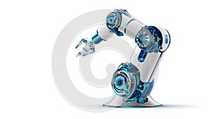 Robotic arm 3d on white background. Mechanical hand. Industrial robot manipulator. Industry robot. photo