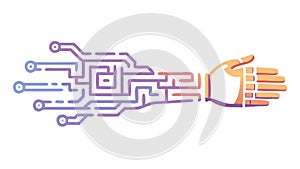 Robotic Arm with Data Flow, Digital Communication, AI Network Icon, vector design Generative AI