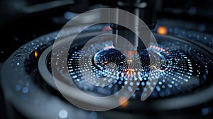 Robotic arm examining metalens surface with adaptive optics