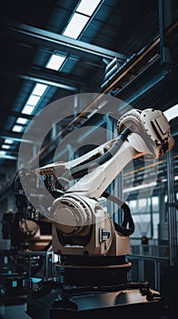 A robotic arm in a factory setting. Generative AI image.