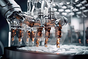 robotic arm filling vials with liquid medicine