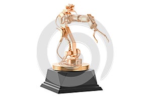 Robotic arm golden award concept. 3D rendering