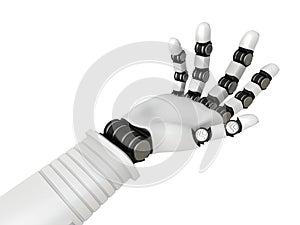 Robotic arm hand gesture on white background
