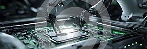 Robotic Arm Handling Microchip in High-Tech Environment