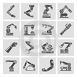 Robotic arm icons black photo