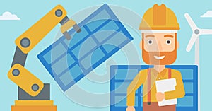 Robotic arm installing solar power pannel.