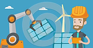 Robotic arm installing solar power pannel.