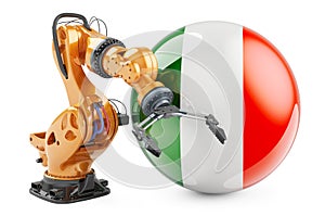 Robotic arm with Irish flag. Modern technology, industry and production in Ireland concept, 3D rendering