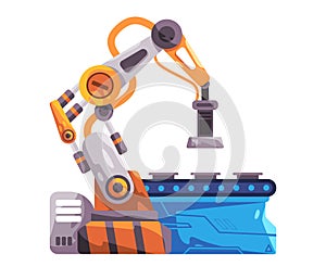 Robotic arm mechanical articulated hand robot automatic machinery factory production line illustration