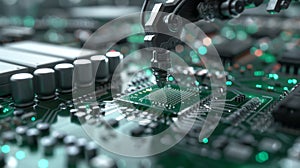 The robotic arm microchip processing.AI generated image