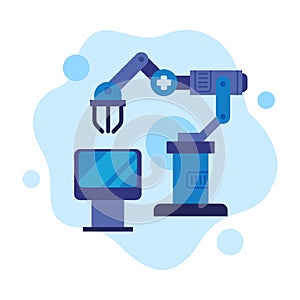 Robotic Arm, Modern Healthcare Technology Flat Style Vector Illustration on White Background