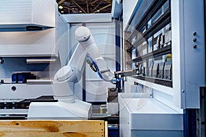 Robotic Arm modern industrial technology. Automated production cell
