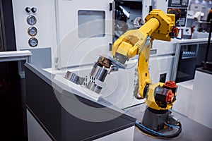 Robotic Arm modern industrial technology. Automated production cell