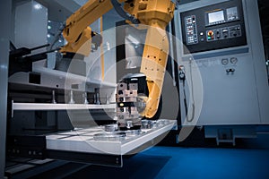 Robotic Arm modern industrial technology. Automated production cell