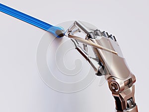 Robotic Arm Painting with Brush Closeup 3d illustration