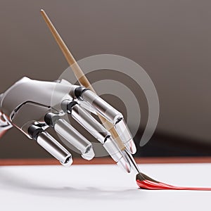 Robotic Arm Painting with Brush Closeup 3d illustration photo