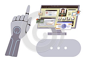 Futuristic Technology with Robotic Arm Interacting with Data on Digital Screen